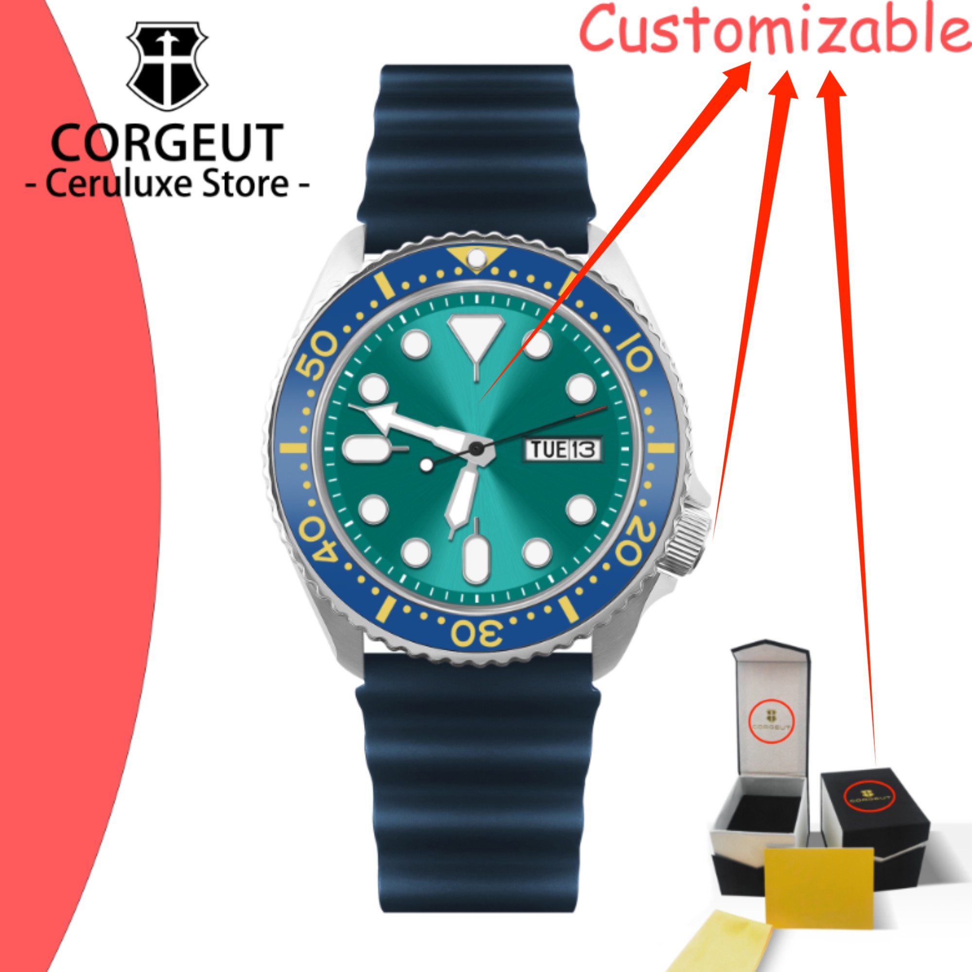 Sapphire Crystal Display - Orologio Subacqueo Vintage con Logo Personalizzato,