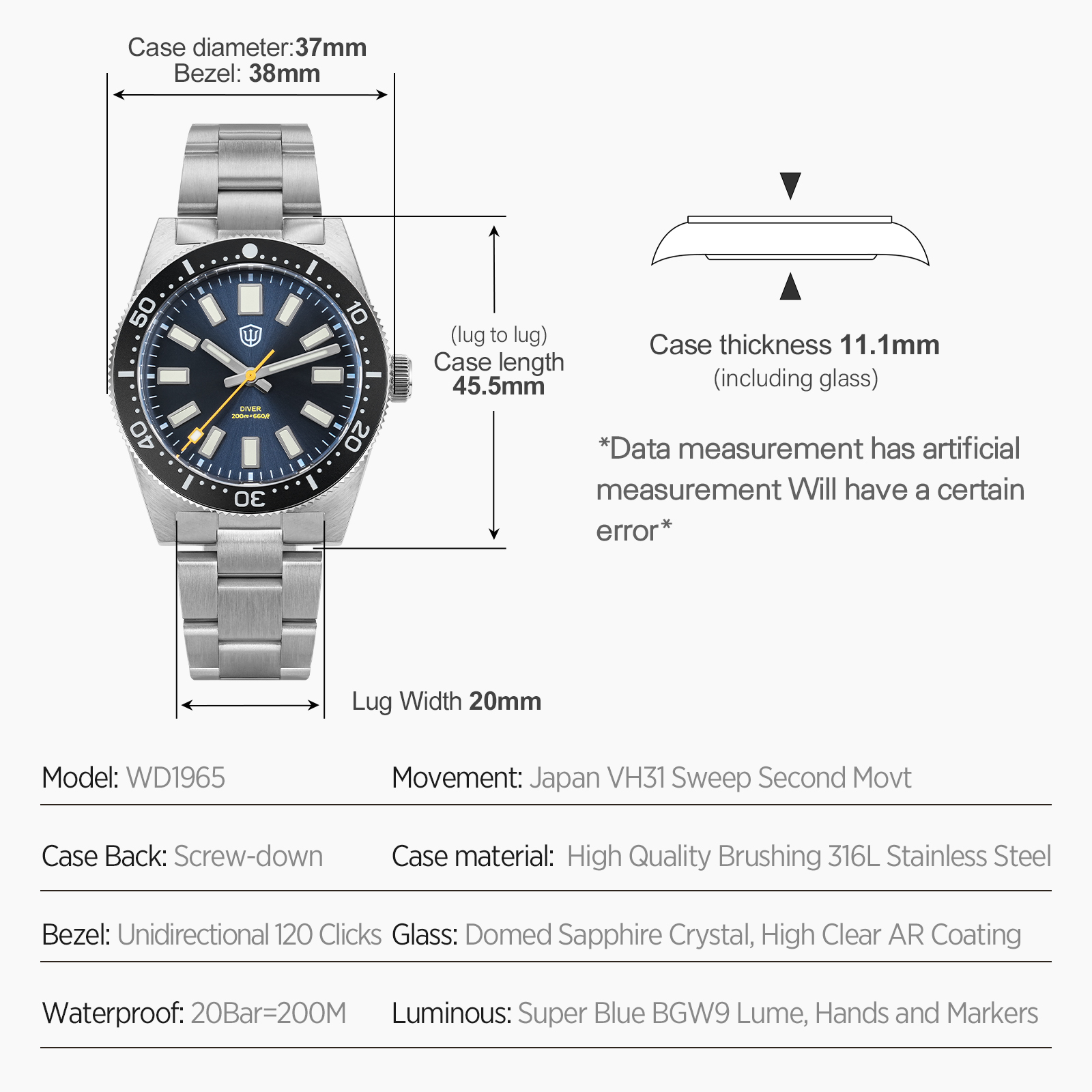 Watchdives 37Mm WD1965 V2 Orol - Luxury Watch Men recensione e prezzo